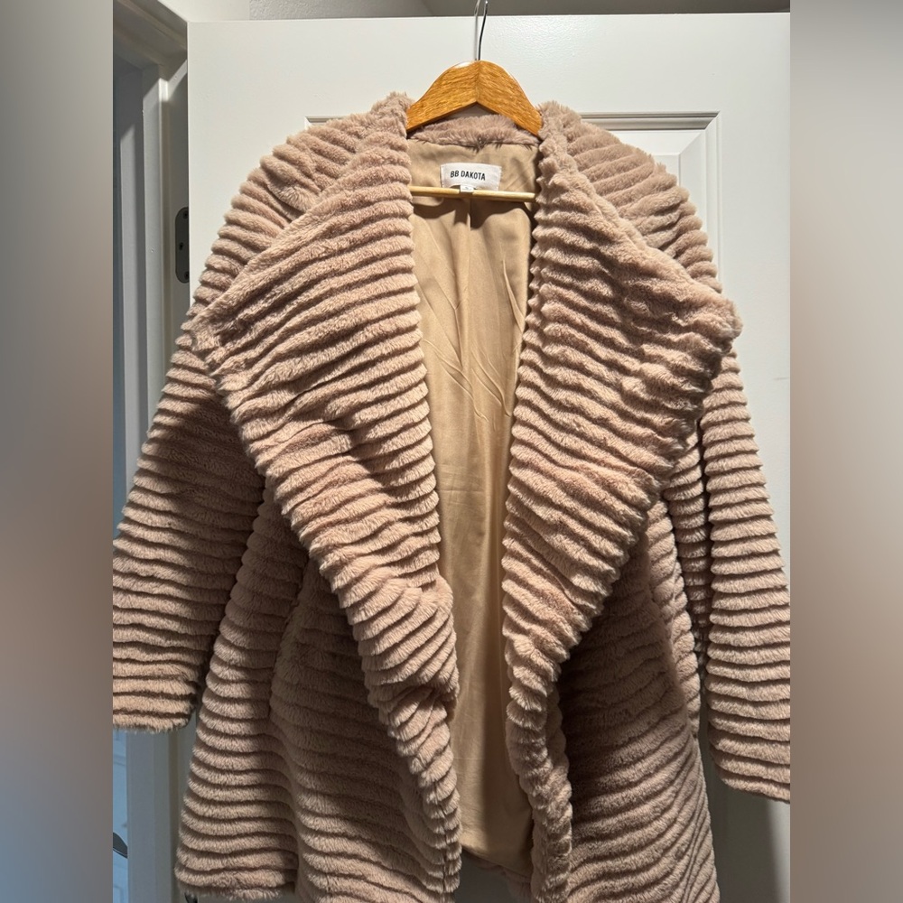 BB Dakota Camel color Ribbed Faux Fur Coat